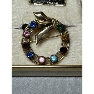 Vintage 12 K Gold‎ Filled (by Lang) Circle Ribbon Brooach w/Original Box
